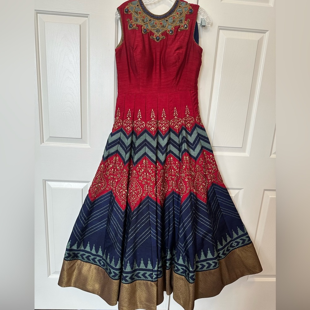 Blue and Red Floor Length Gown